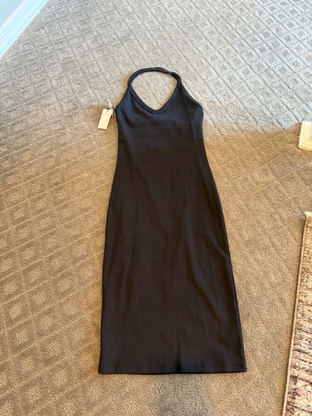 Aritzia BABATON Classic Black Halter Ribbed Midi Dress - Women